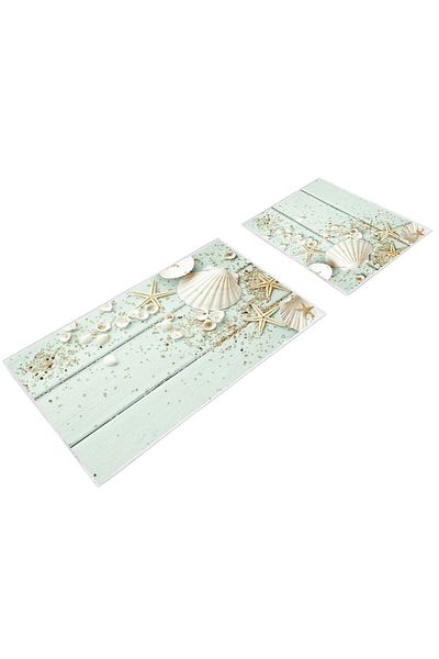 Dekoreko Soil Non-Slip Base Digital 2-Piece Bathroom Mat Set Tara Water Green