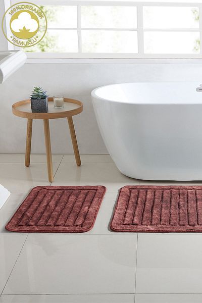 Dekoreko Luxury Home Cotton 2-Piece Toilet Set Bathroom Mat Set Debbie Claret Red