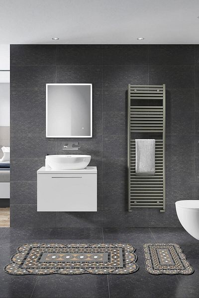 Dekoreko Brooke Gray Special Cut Double Bathroom Set