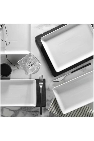 Kütahya Porselen Tan 18x13 Cm Rectangular Cake- Presentation- Breakfast- Serving Plate Set of 6