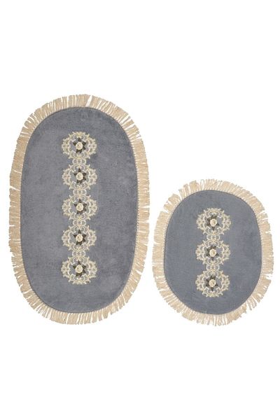 Dekoreko Welsoft Lacy 2-Piece Toilet Set Bathroom Mat Set Arlie Gray