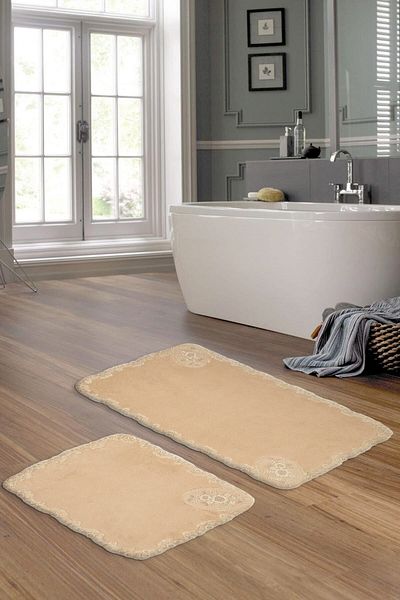 Dekoreko Welsoft Appliqued Lacy 2-Piece Toilet Set Bathroom Mat Set Rona Mink