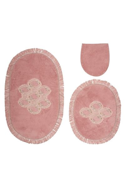 Dekoreko Welsoft Lacy 3-Piece Toilet Set Bathroom Mat Set Sammi Powder