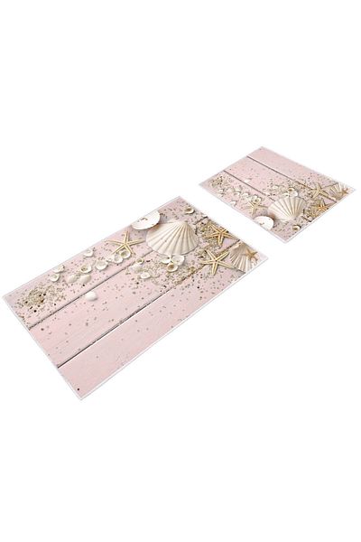 Dekoreko Soil Non-Slip Base Digital 2-Piece Bathroom Mat Set Tara Powder