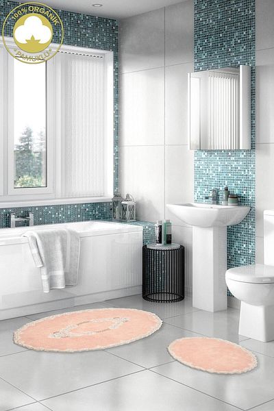 Dekoreko Cotton Appliqued Two Piece Oval Bathroom Set Mop Kelley Powder