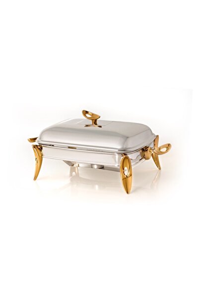 MATSteel Silver Gold Mum Isıtıcılı Dikdörtgen Servis Seti 2,2 Lt