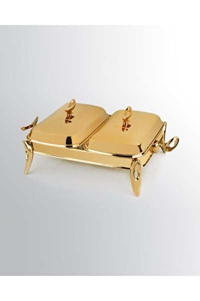MATSteel Gold Mum Isıtıcılı Iki Bölmeli Dikdörtgen Servis Seti