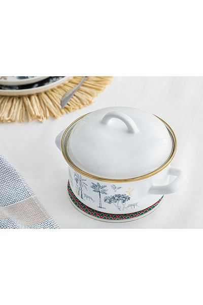 English Home Toile Botanical Enamel Pot 16 Cm Dark Blue-white