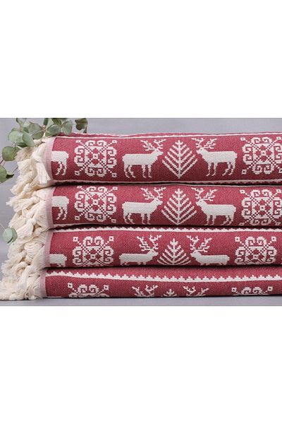 Kayra Export غطاء قطن بيكيه أحمر كلاريت مقاس 220 × 240 سم - طقم سرير مزدوج