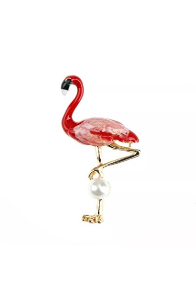ESJ Inci Detaylı Sevimli Flamingo Kadın Broş Ebat: 3*5 Cm
