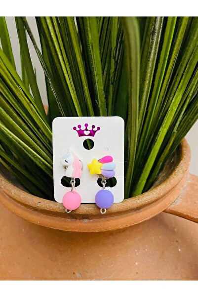 1PARÇAMAVİ يونيكورن ستار السائبة ضغط غير مثقب كليب على أقراط الفتيات