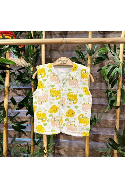 PATSAN Winter Velvet Baby Vest Double Sided Usable Inside Plush Fleece Coated Yellow Dino