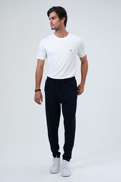 Back And Bond Navy Blue Regular Fit - Waist Lace-up Cotton Jogger Pants