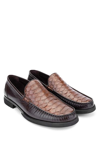 Tamer Tanca Men's Tan Snake Patterned Genuine Leather Loafer