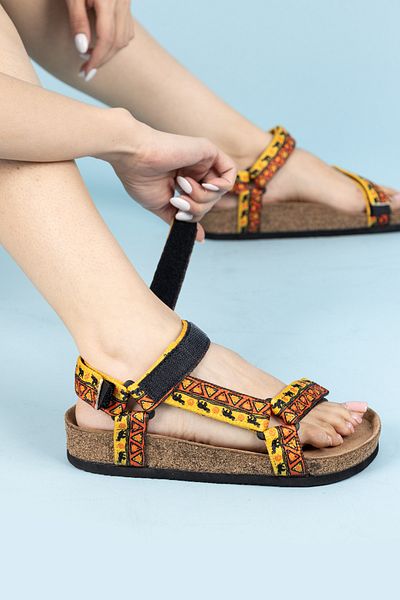 Getcho Hanson Women's Orange Ethnic Pattern Sandals Colorful Summer Comfortable Sole Buckle Daily Casual Shoes