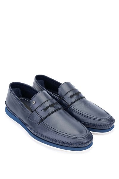 Tamer Tanca Navy Blue Genuine Leather Men's Loafer Shoes