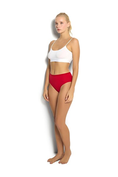 MYS GRUP TEKSTİL High Waist Red Cotton Bato Slip - 6-piece Panty Set / 652
