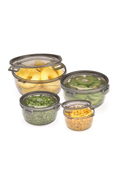 Melkan Home Locked & Lid Storage Container Set of 4 Smoked Storage Container Set & Round Storage Container Set