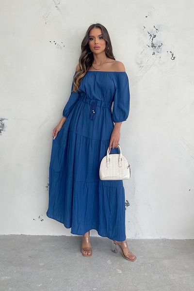 Ortaya Çık Rochie de vară de in albastru cu guler Madonna