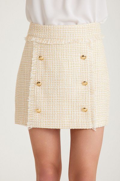 Just Like You Women's Mini Skirt - Cream, Buttoned Front