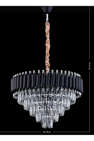 Betül Home Design Mira 55' Crystal - Luxury Black-Chrome Chandelier