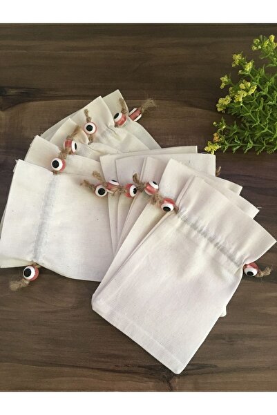 sakızağacı atölye Pembe Nazar Boncuklu Natürel Keten Kese 9 X 14 Cm Keten Lav...