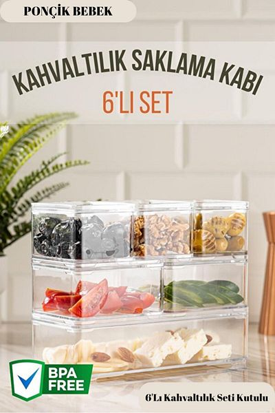 PONÇİK STORE Set of 6 Transparent Storage Containers - Spice Bowl and Breakfast Box