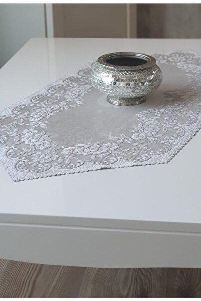 WENESSİ غطاء عداء قصير من التول المحبوك بنمط الورد مقاس 40 × 90 (رمادي)