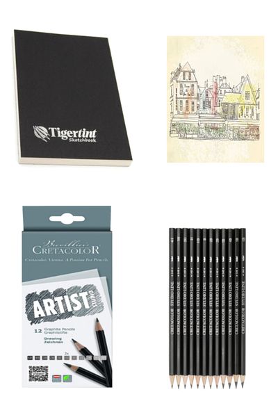 GLANCE Tigertint Sketchbook - 100g A5 80 YP Cretacolor Graduated Sketch Set 12 Pieces