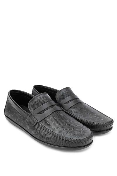 Tamer Tanca Genuine Leather Black Men's Loafer Shoes