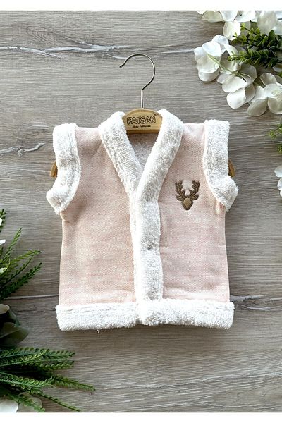 PATSAN Wellsoft Winter Baby Vest with Plush Inside and Deer Embroidery Salmon