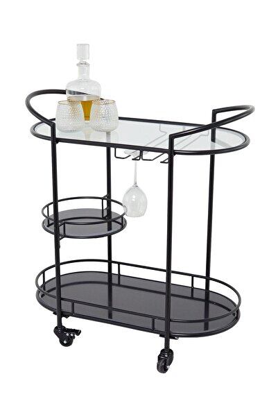 Hitit Dekorasyon Sonora Siyah Metal&cam Servis Arabası