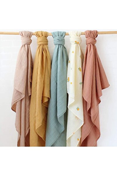 Tinybabyconcept Soft Organic Cotton Single Layer Muslin Swaddle Wrap Baby Blanket Yellow Color 110x110 Cm