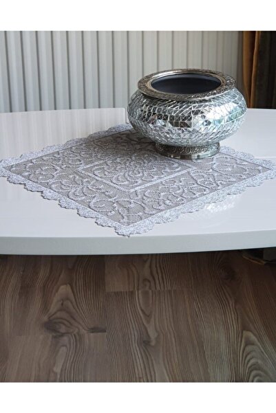 WENESSİ 6 قطع من منديل التول المحبوك بنمط عثماني - 30x30 (رمادي)