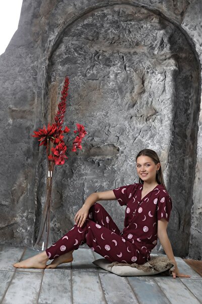 Sude HOMEWEAR طقم بيجامة نسائي قصير الأكمام بنمط ضوء القمر