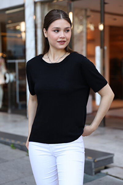 ALCHON بلوزة منسوجة برقبة دائرية من الفيسكوز - أكمام قصيرة، تنورة مرنة