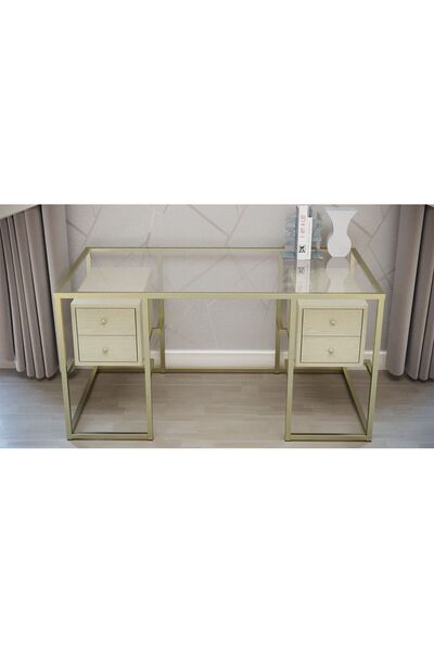 Hitit Dekorasyon Trinity Metal & Ahşap & Cam Çalışma Masası