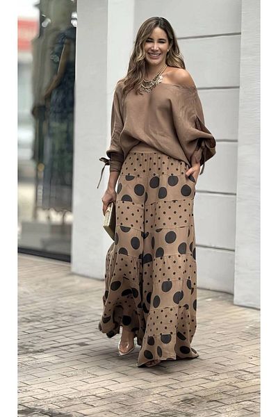 Pulli Collection Polka Dot Patterned Linen Fabric Pants and Blouse Set