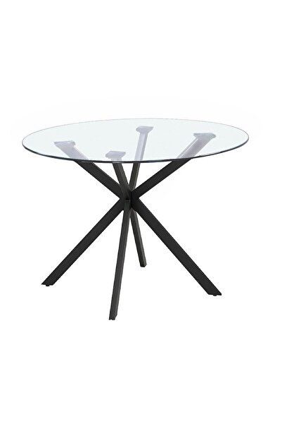 Hitit Dekorasyon Zalika Siyah Metal&cam Yuvarlak Yemek Masası