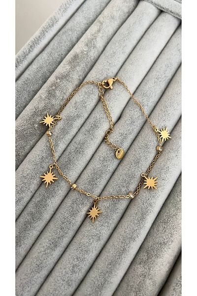 SU PERİSİ TAKI BİJUTERİ Steel Gold North Star Anklet