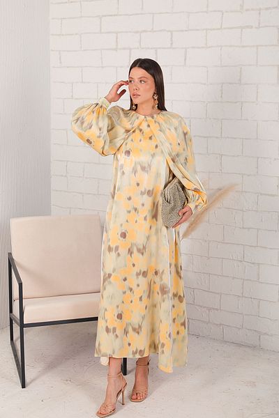 Melike Tatar 32-2097 Model YELLOW Patterned Dress