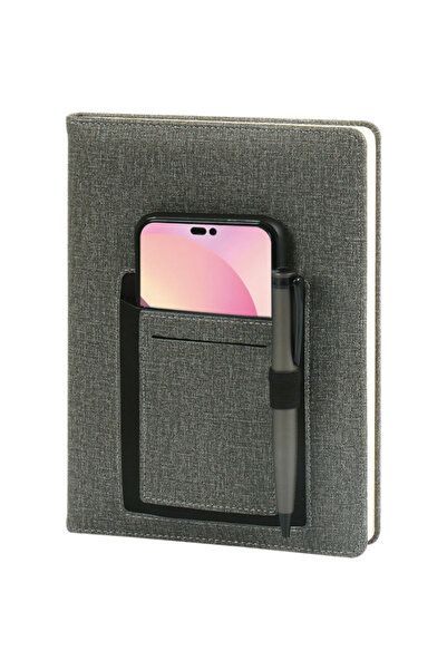 Kerem ofis Notebook Cep Telefon Bölmeli A5 Termo Deri Kanguru Model Füme Tarihsiz Ajanda - Kişiye Özel Hediye