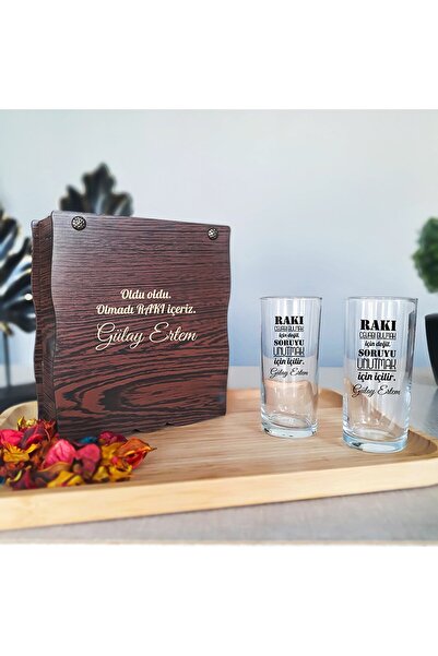 hediyekralı Ahşap Kutuda Söz Baskılı Rakı Bardağı Seti