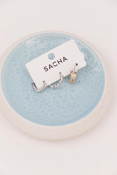 Sacha Accessories Çarpı Detay Gümüş Halka Set Küpe