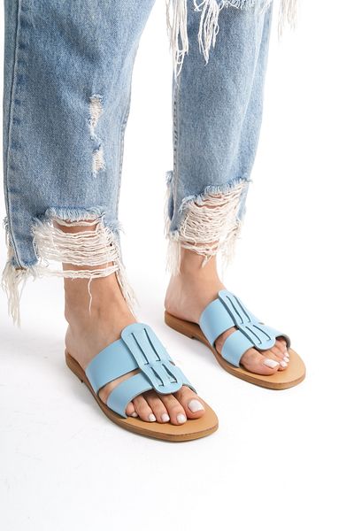 DaphneSandals شبشب نسائي من الجلد الطبيعي باللون الأزرق الفاتح - M5813