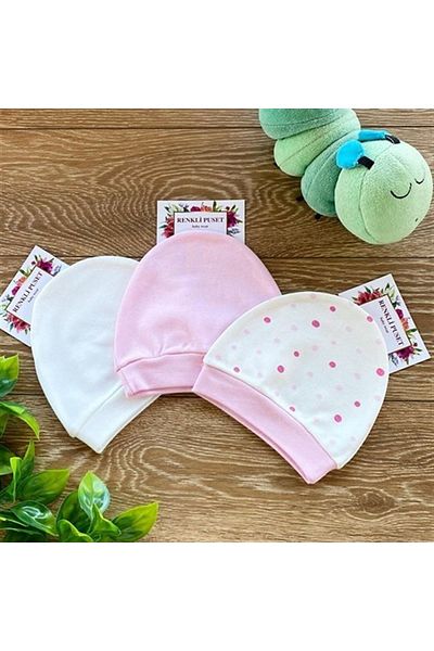 Renkli Puset Organic Cotton 3-Piece Combed Cotton Baby Hat Beanie Set Points