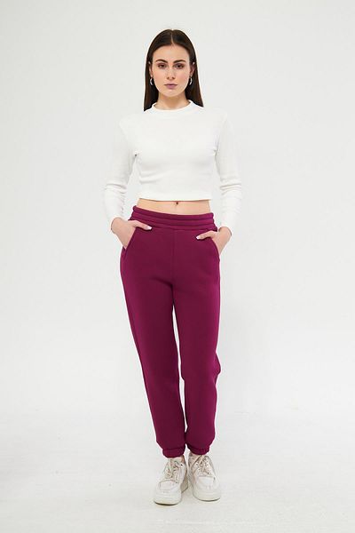 ESPİNA Pantaloni de sport jogger de damă, de culoare vișinie, din trei fire - talie și picioare elastice