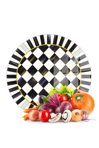 Decovetro Cam Kesme Tahtası ve Sunumluk MacKenzie Siyah Beyaz Damalı 30x30 cm