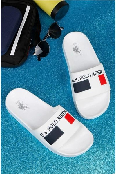 U.S. Polo Assn. Men's Orthopedic Summer Comfortable White Work Home Pool Beach Slippers