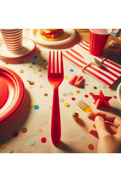 AKTEZ-EL Red Luxury Plastic Fork 100 Pieces